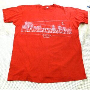 VTG Single Stitch Red Canada Graphic T-Shirt With Montreal Cityscape Print